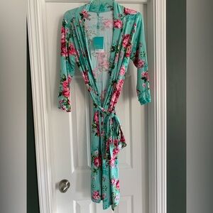 POSH PEANUT Aqua Floral Nursing Maternity Pregnancy Robe, XL, NWT